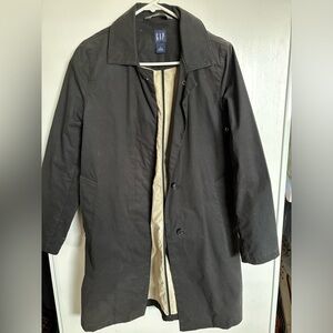 Gap Women's S Raincoat Black 3/4 Length 2 Button Down Lined Oversized